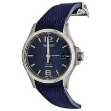 Longines Conquest V.H.P. Stainless Steel Blue Dial Blue Rubber Strap Perpetual Calendar Date Quartz Men’s Watch L3.726.4.96.9