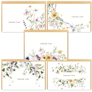 Elegant floral thank you cards adorned with gold foil accents, perfect for expressing gratitude in style.