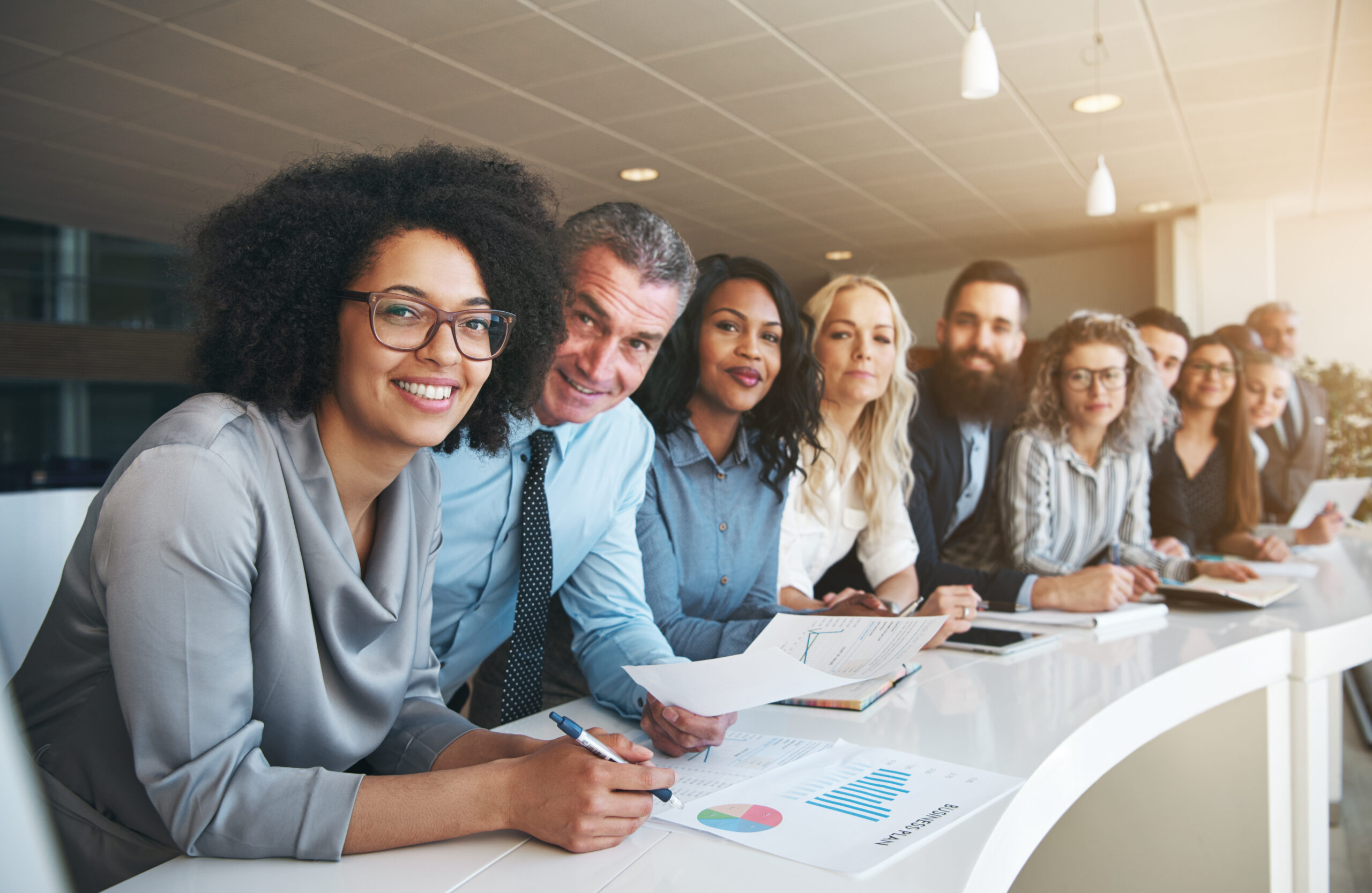 Portrait of a smiling group of diverse corporate colleagues